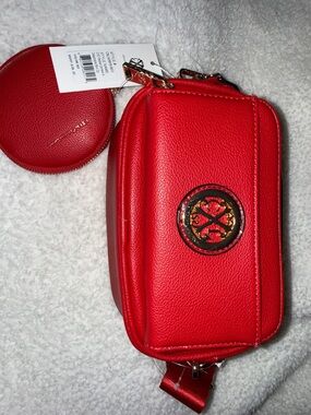 Christian Lacroix Red Leather Bag with Gold Logo Medallion